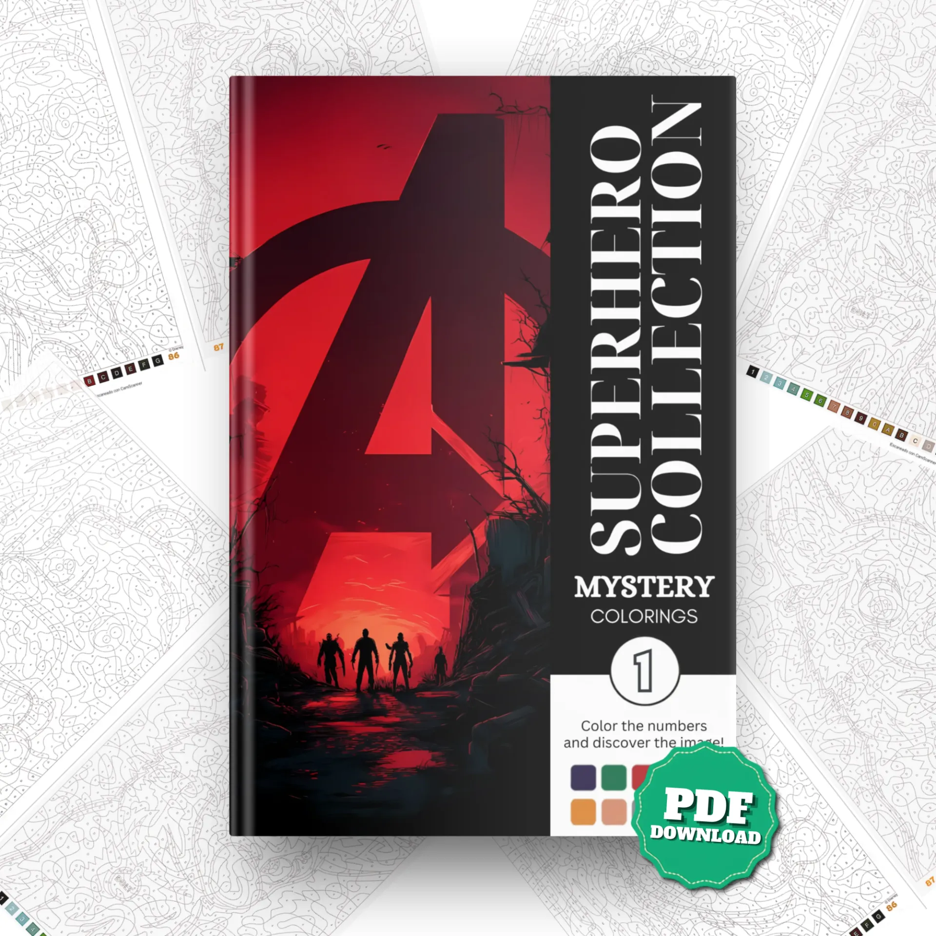 Superhero Collection, Mystery Color by Number Book | Coloring Book | Printable PDF | Instant Digital Download