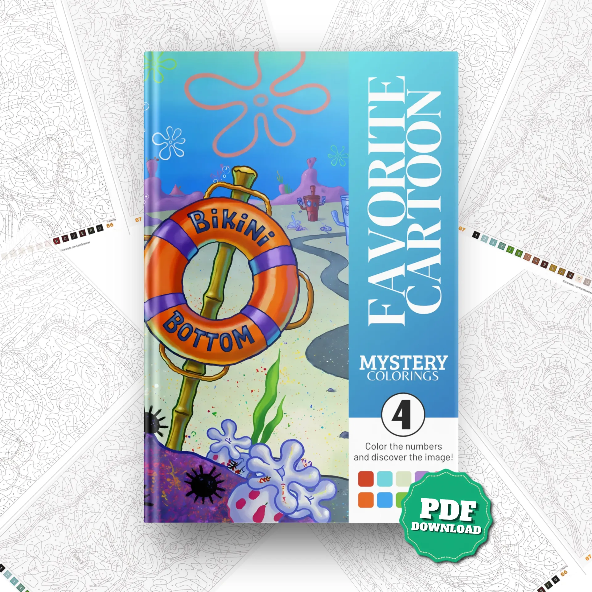 Sponge Bob Volume 2 , Mystery Color by Number Book | Coloring Book | Printable PDF | Instant Digital Download