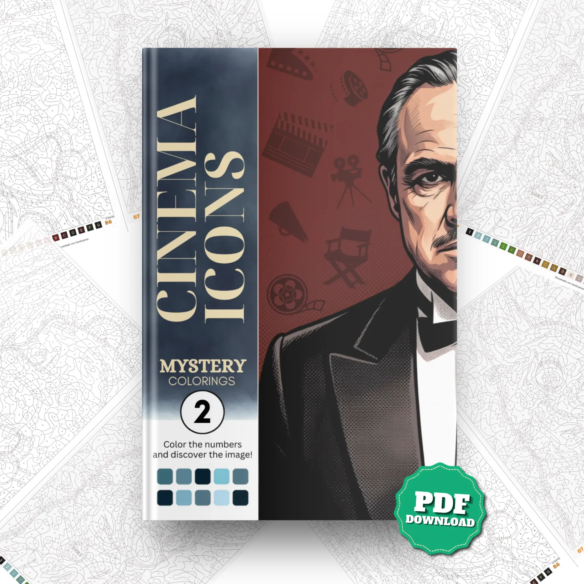 Cinema Icons , Mystery Color by Number Book | Coloring Book | Printable PDF | Instant Digital Download details