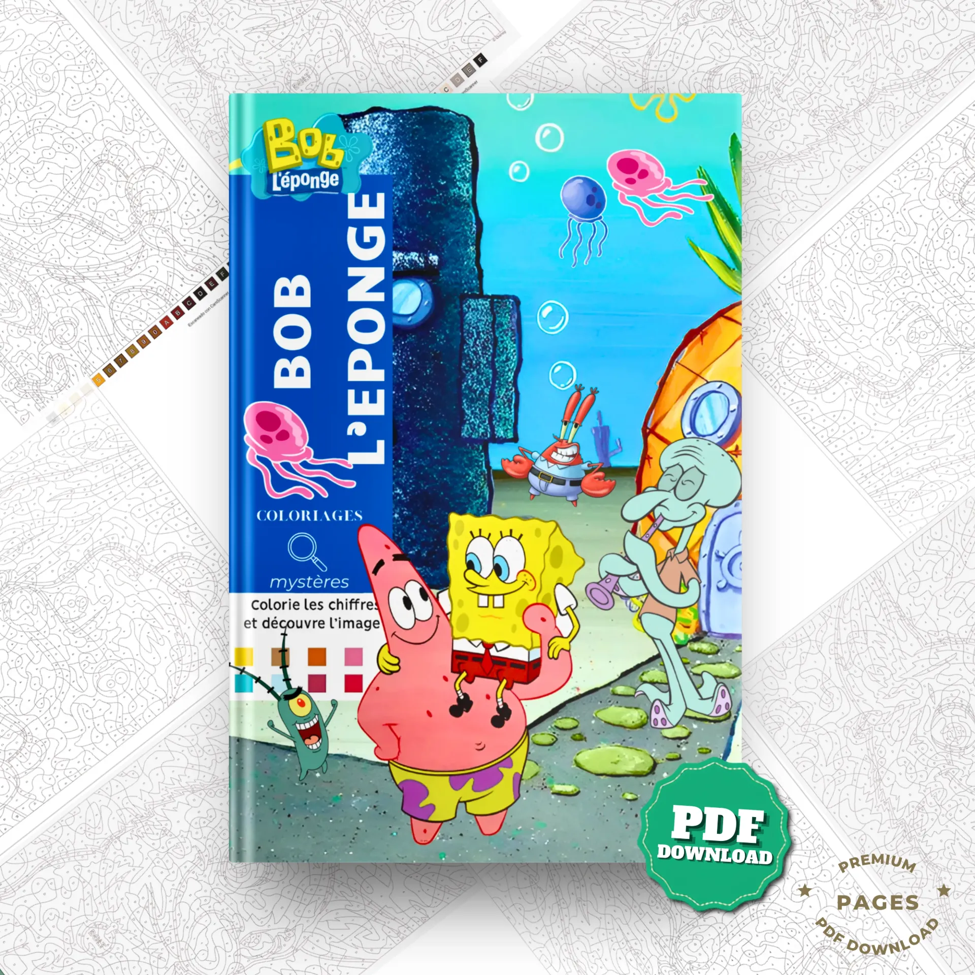 Sponge Bob Volume 1 , Mystery Color by Number Book | Coloring Book | Printable PDF | Instant Digital Download