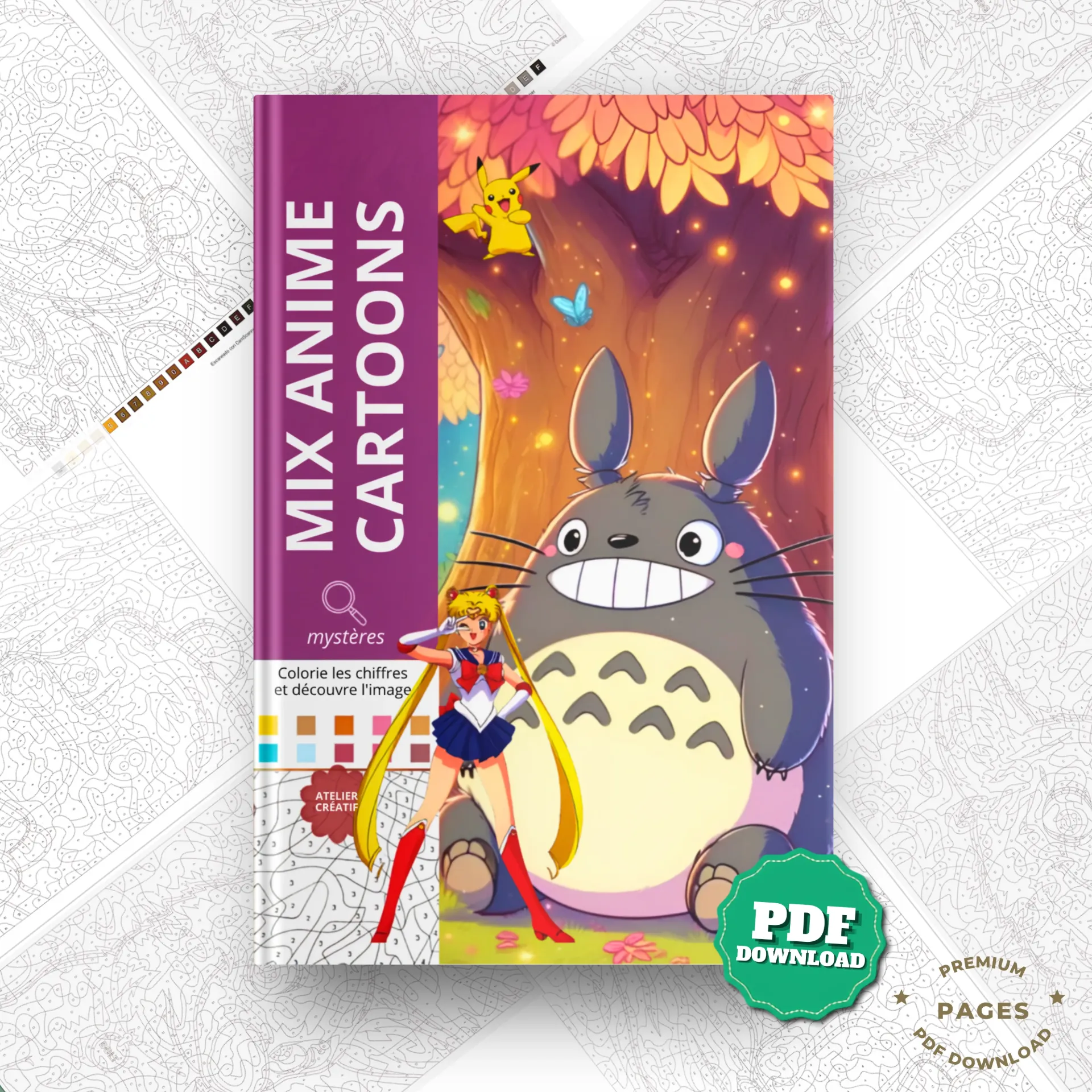 Mix Anime Cartoons, Mystery Color by Number Book | Coloring Book | Printable PDF | Instant Digital Download
